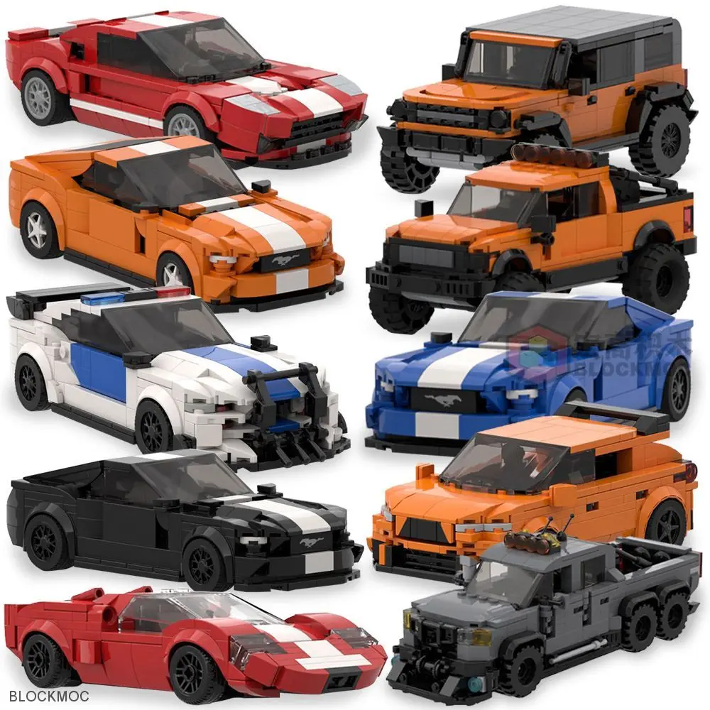 MOC Bricks Shelbyed GT500 F150 Barricade Raptor SUV Fordham Bronco Mustan Racing Sports Car Set Toys Speed Champions Blocks