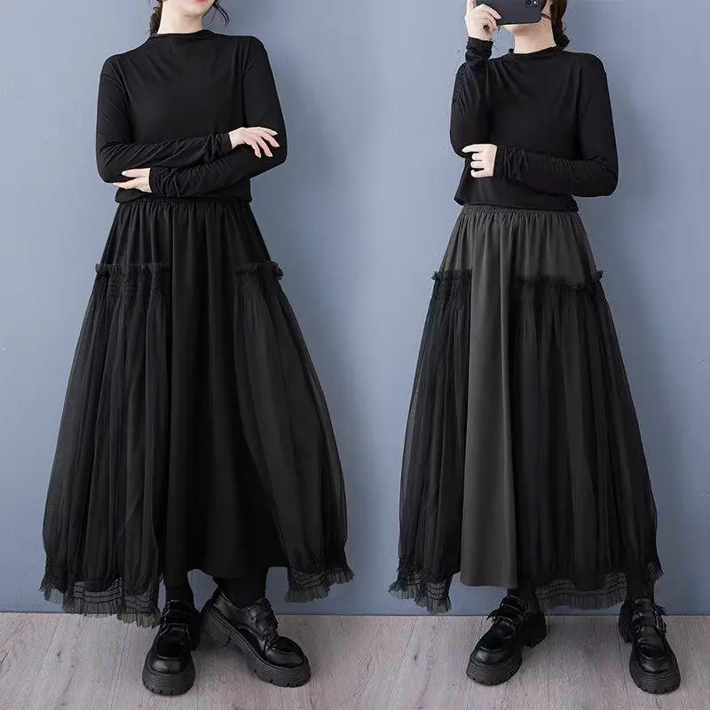 

2023 весенне-осенняя дизайнерская сетчатая юбка с высокой талией для женщин, модная японская черная универсальная юбка A730