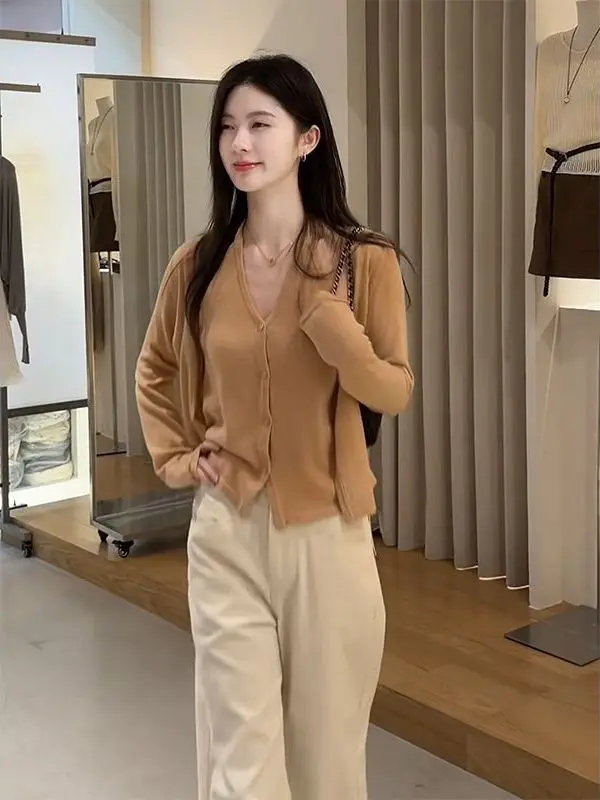 Korean Style Soft Knitted Open Cardigan Strap Vest Women's Autumn New High-End Wide Leg Casual Pants Set Comfortable Warmth