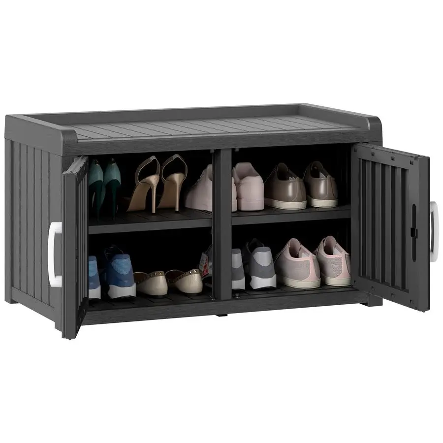 

Storage Bench, Waterproof UVResistant Outdoor Shoe Storage Cabinet with 2 Doors amp Adjustable Shelves for Indoor O Customizable