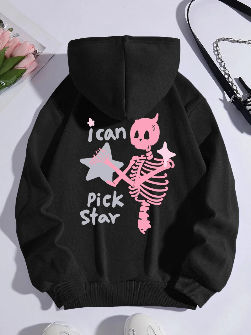 

I Can Pink Star Hoodie Men Womens Skeleton Printing Pullovers Fleece Comfortable Pocket Sweatshirts Winter Casual Man Clothing