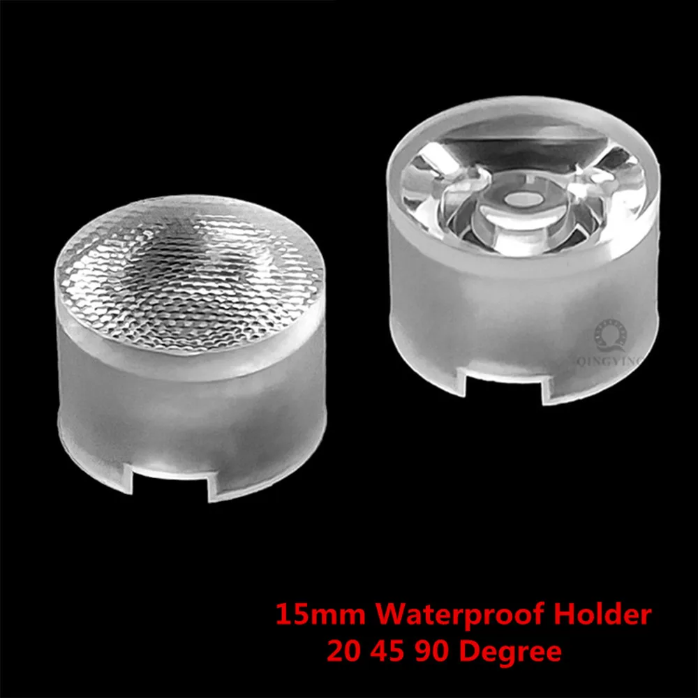 

LED Lens 1W 3W 5W 15mm 15.5mm Waterproof Holder 20 45 90 Degree Angle Lens For High Power Lamp Washwall Light Convex Reflector