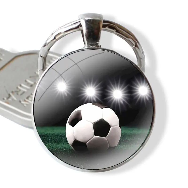 Fire Football Soccer Ball Glass Metal Pendant Key Chain Classic Men Women Key Ring Accessories Jewelry Gifts