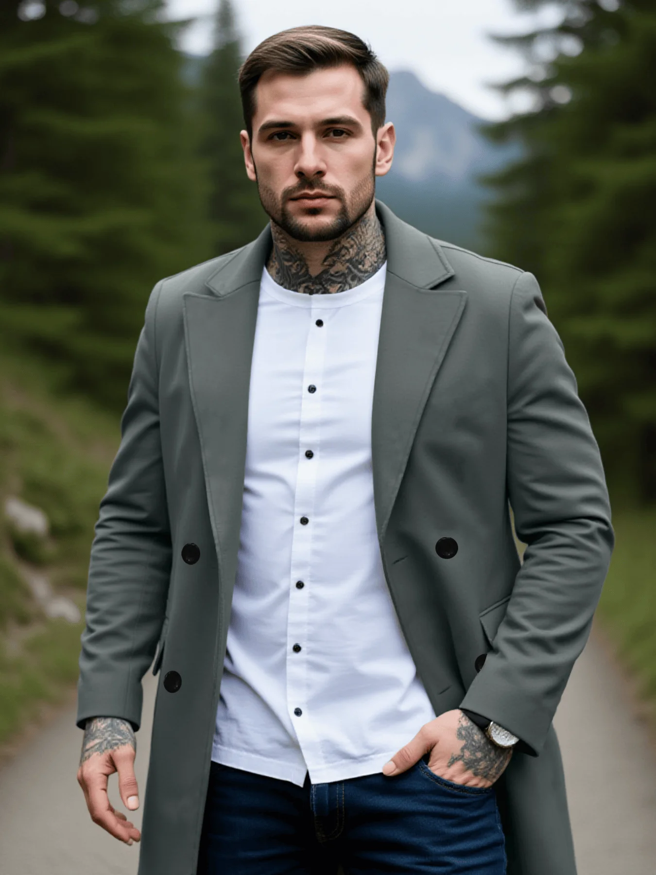 Warm And Thick OverCoat Wool Blend Men’s Coat Double-Breasted, Fully Lined, Perfect For Early Fall Outdoors Male Jacket Street