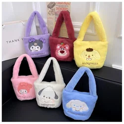 Kawaii Plush Sanrio Bag Cinnamoroll Anime Melody Kuromi Shoulder Bags Cartoon Soft Plushie Handbag Ravel Storage for Girls Gifts