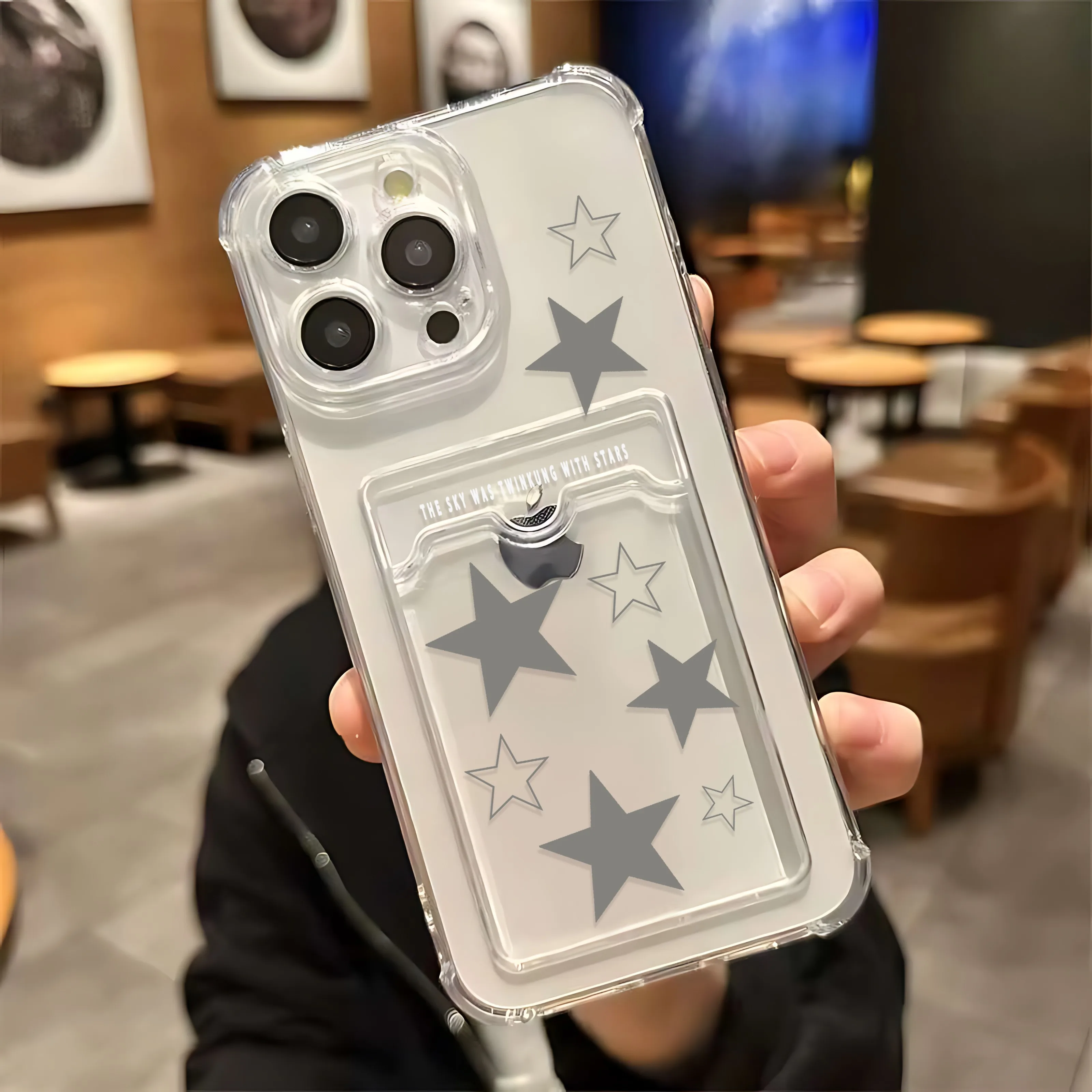 Korean INS Transparent Star Card Hold Phone Case For Samsung S24 S23 S22 S21 S20 FE Plus Ultra M33 M53 M54 5G Luxury Clear Cover