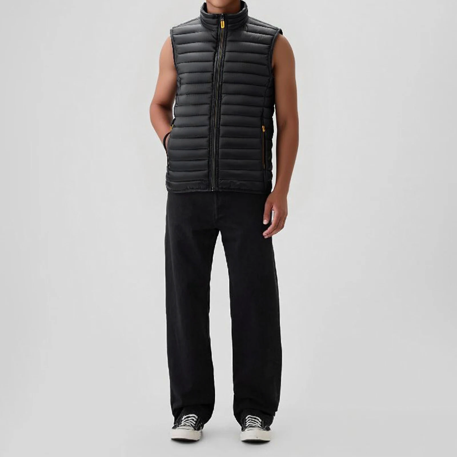 Men's Sleeveless Puffer Vest Solid Color Stand Collar Quilted Zipper Front Warm Outerwear