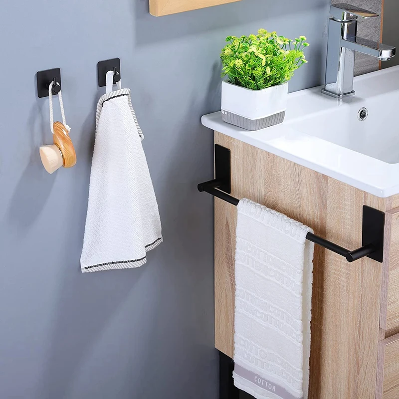 Towel Holder With 2 Packs Adhesive Hooks 16-Inch Hand Towel Rack Towel Hook Stick On Wall, Bathroom Hardware
