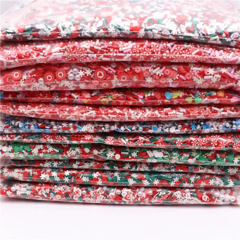 50g Christmas Polymer Clay Slices Xmas Nail Art Accessories Slime Flake Cute Man Santa Claus Elk Snowflakes Xmas Nails Design