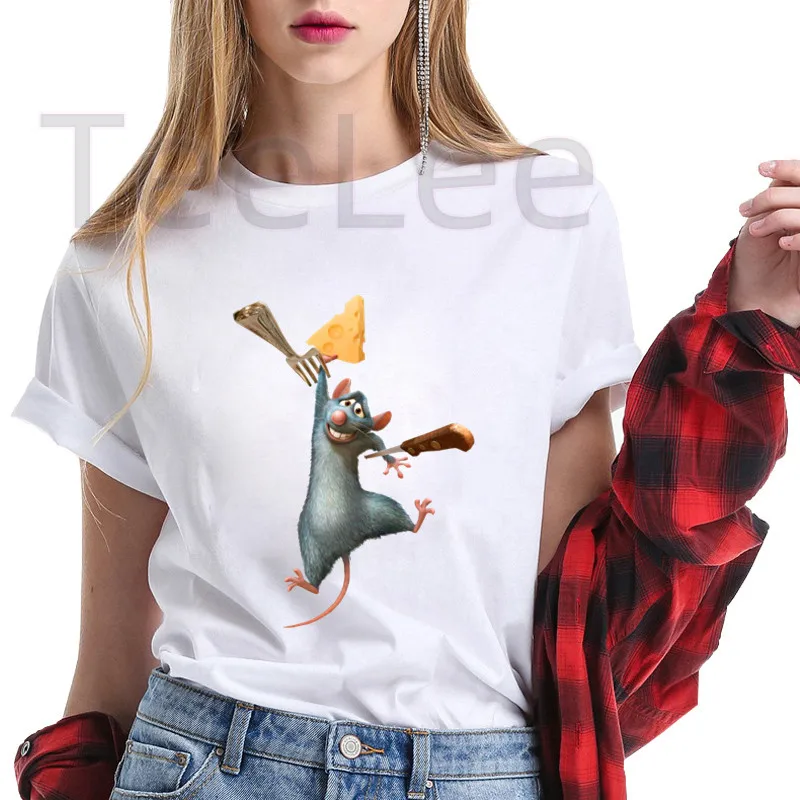 Cute Tshirts Printed La Ratatouille Cartoon T Shirt Women Clothes White Funny Kawaii Tshirt Femme Summer Tops Female Clothing