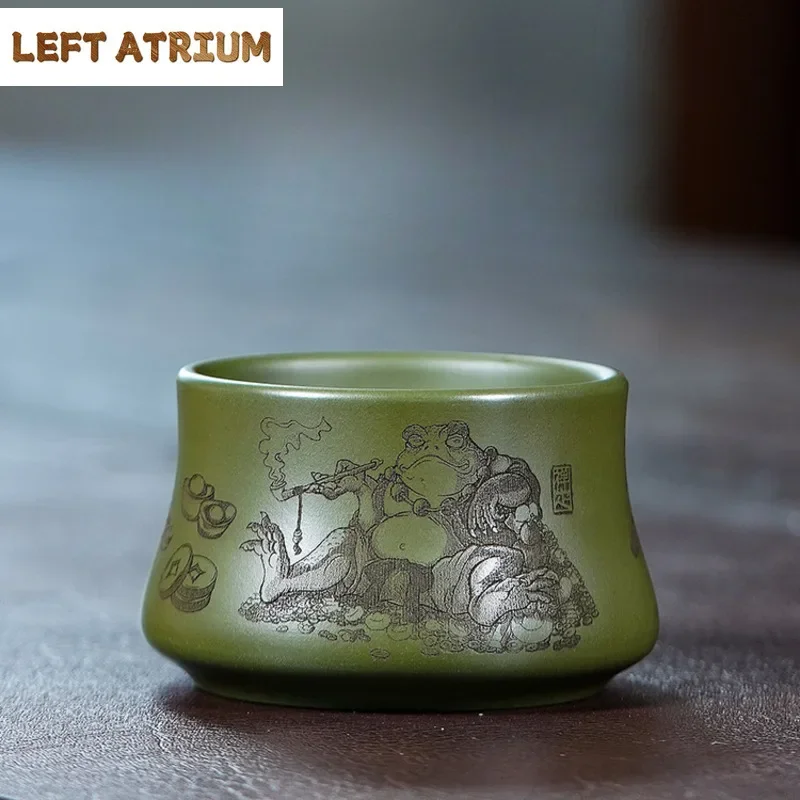 140ml Yixing Purple Clay Green Wealth Path Goldfish Teacup Aesthetic Bowl Tea Jug Tea-tasting Smelling Cup Jianzhan Master Cups