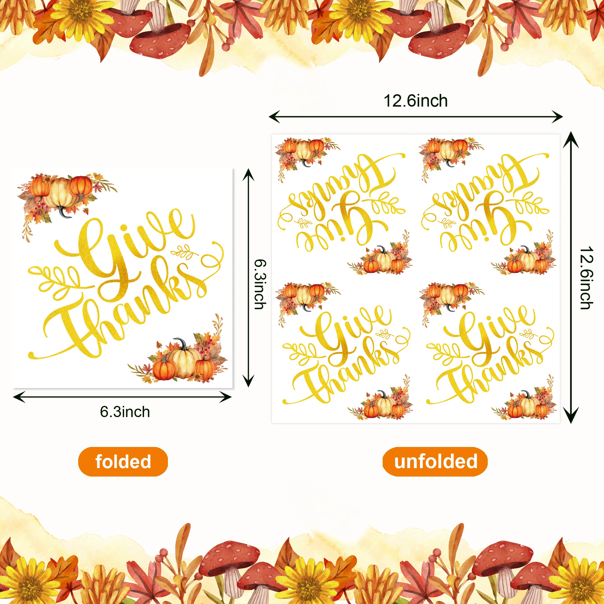 60pcs Autumn Pumpkin Pattern Disposable Paper Towels 'Give Thanks' Lettering Napkins for Thanksgiving Family Feast Table Decor