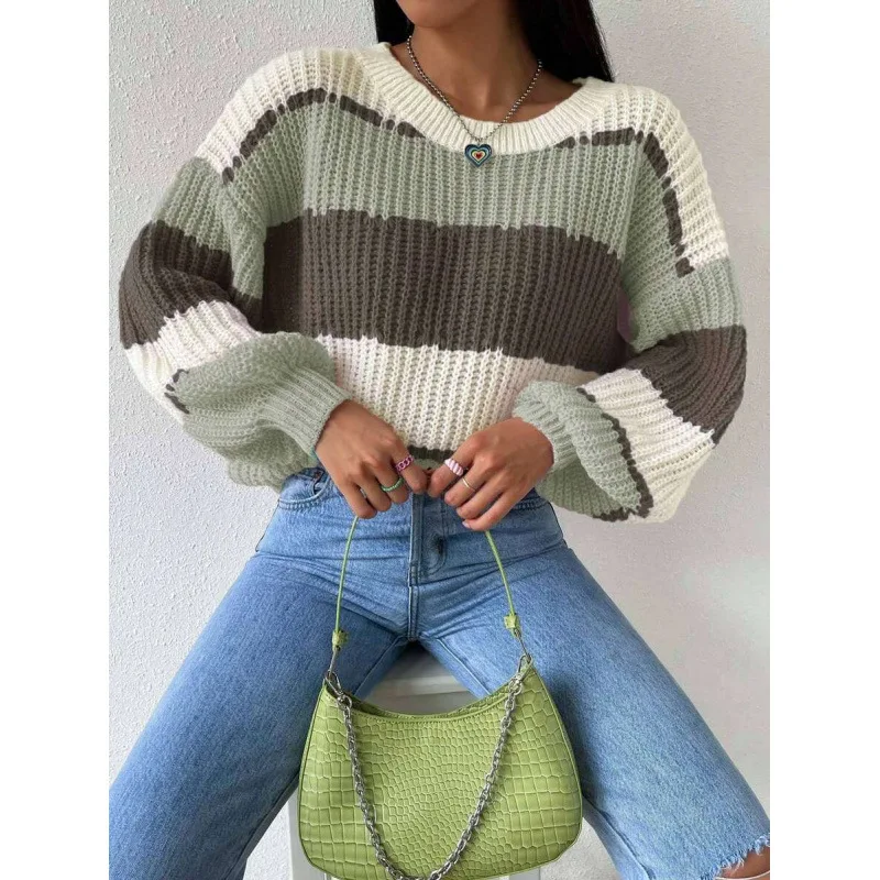 

Loose Color Block Sweater Women's Oversized Knitwear Collision Color Block Design Spring Fashion Ladies' Premium Knitted Top