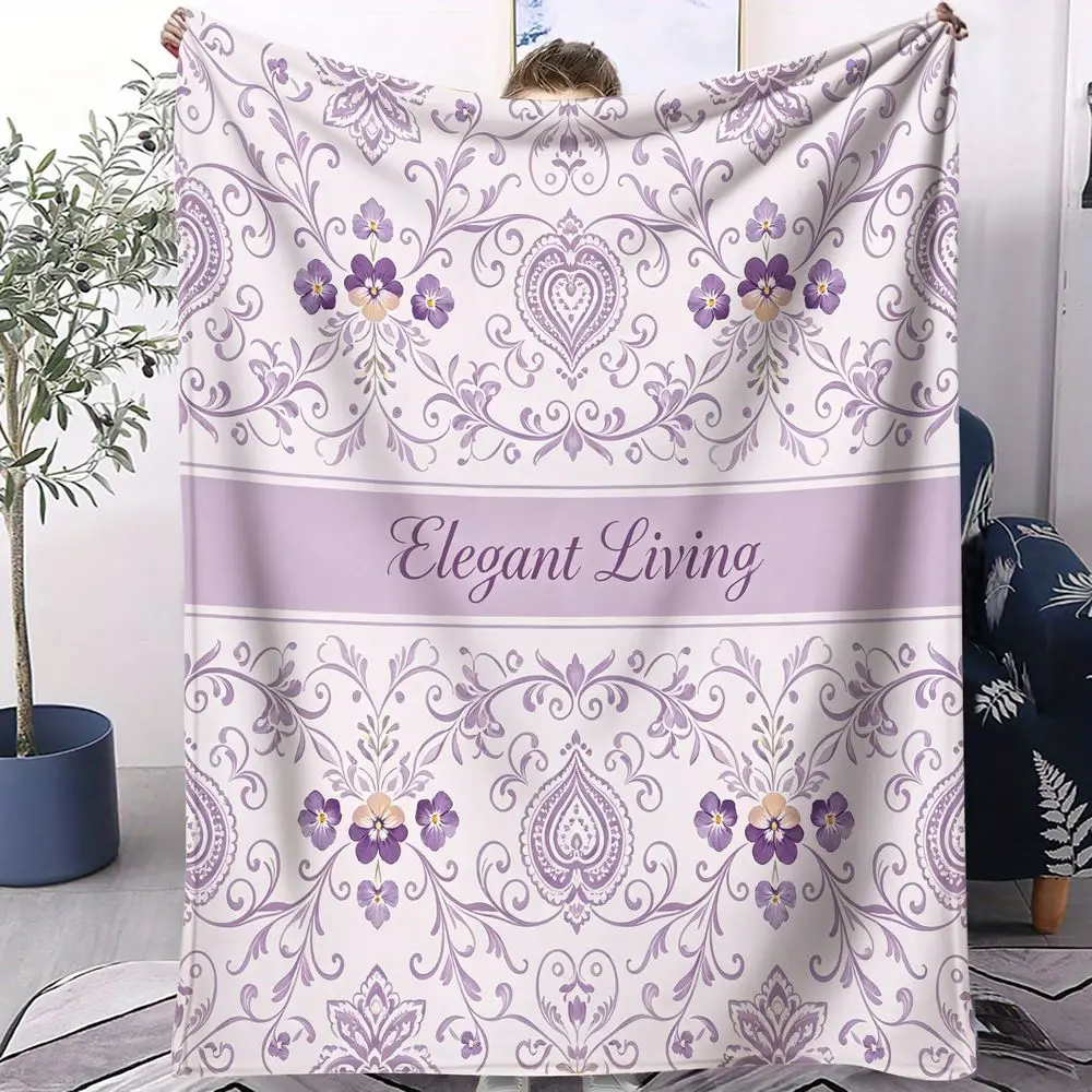 Stunning Purple Pansy Floral Digital Print Blanket Flannel Throw Warm Gift Blanket Sofa Farmhouse Bedroom Decor