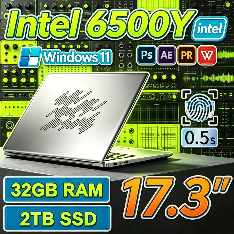 New 17.3" Laptop Intel Core 6500Y 32GB RAM 2TB SSD Fingerprint Recognition Nimble Notebook PC