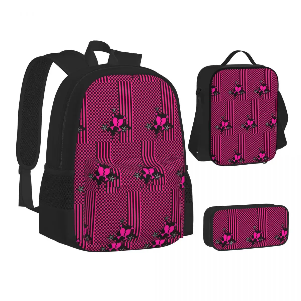 

Punky Pink Emo Backpacks Students Bookbag School Bags Children Rucksack Lunch Bag Pen Bag Three-Piece Set