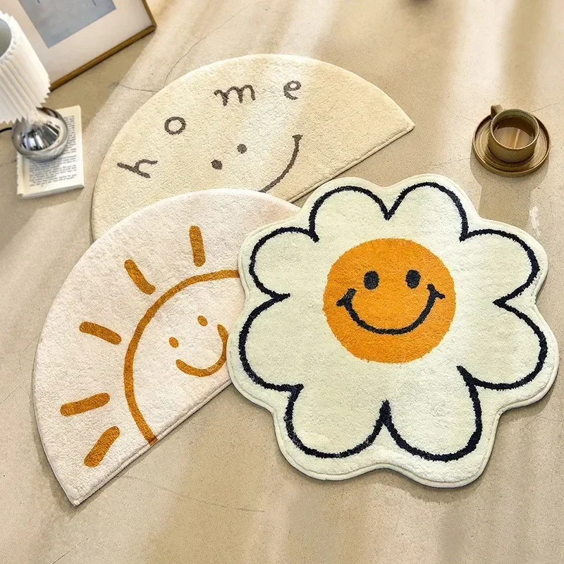 Living Room Children\'s Room Bathroom 1pc 2024 New Lovely Sun Flowers Imitation Cashmere Carpet Floor Mat Absorbent Non-slip Mat