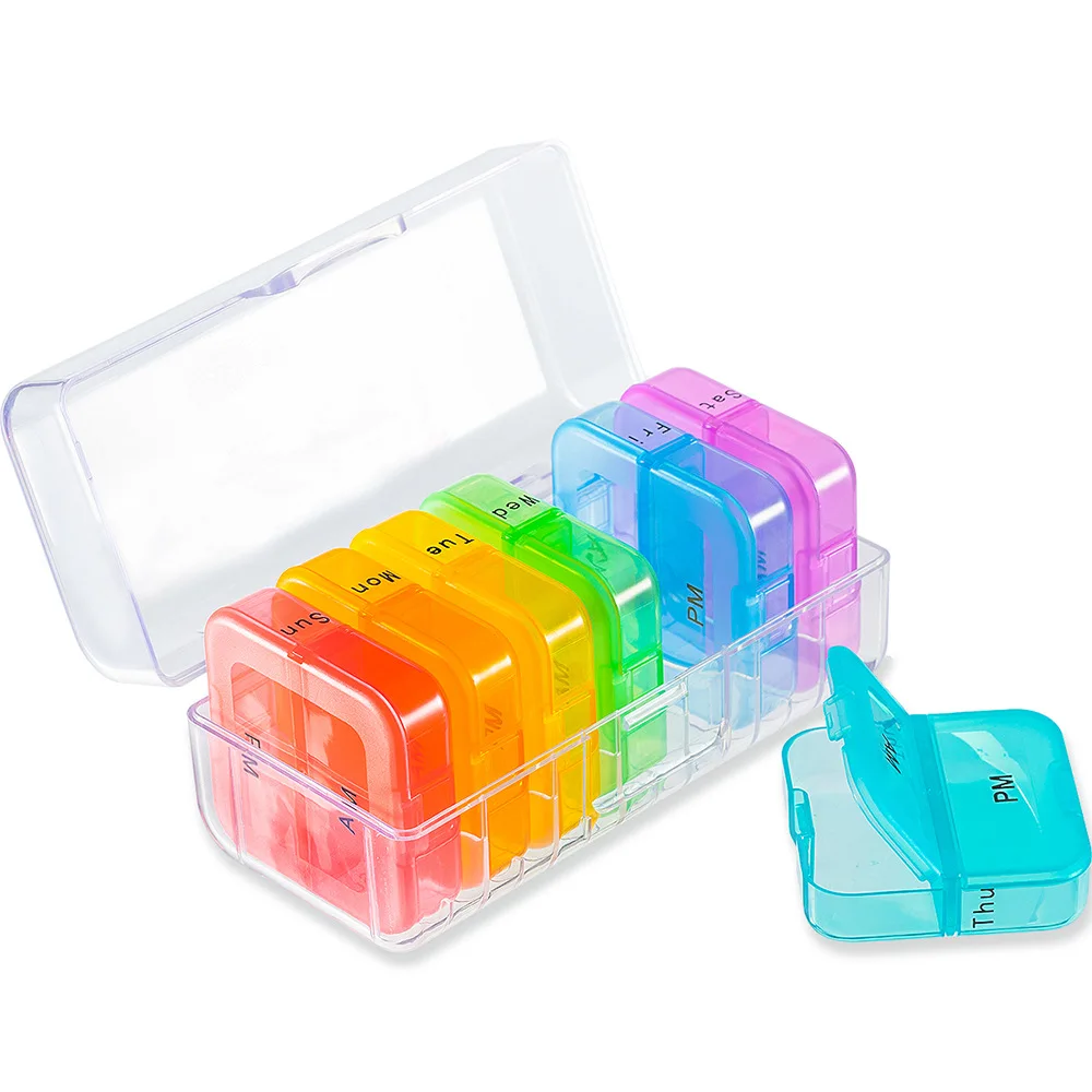 Medicine Box Weekly Pill Organizer Pill Box 7 Day with One-Side Large Openings for Easy to Use Case for Medication Vitamins Fish