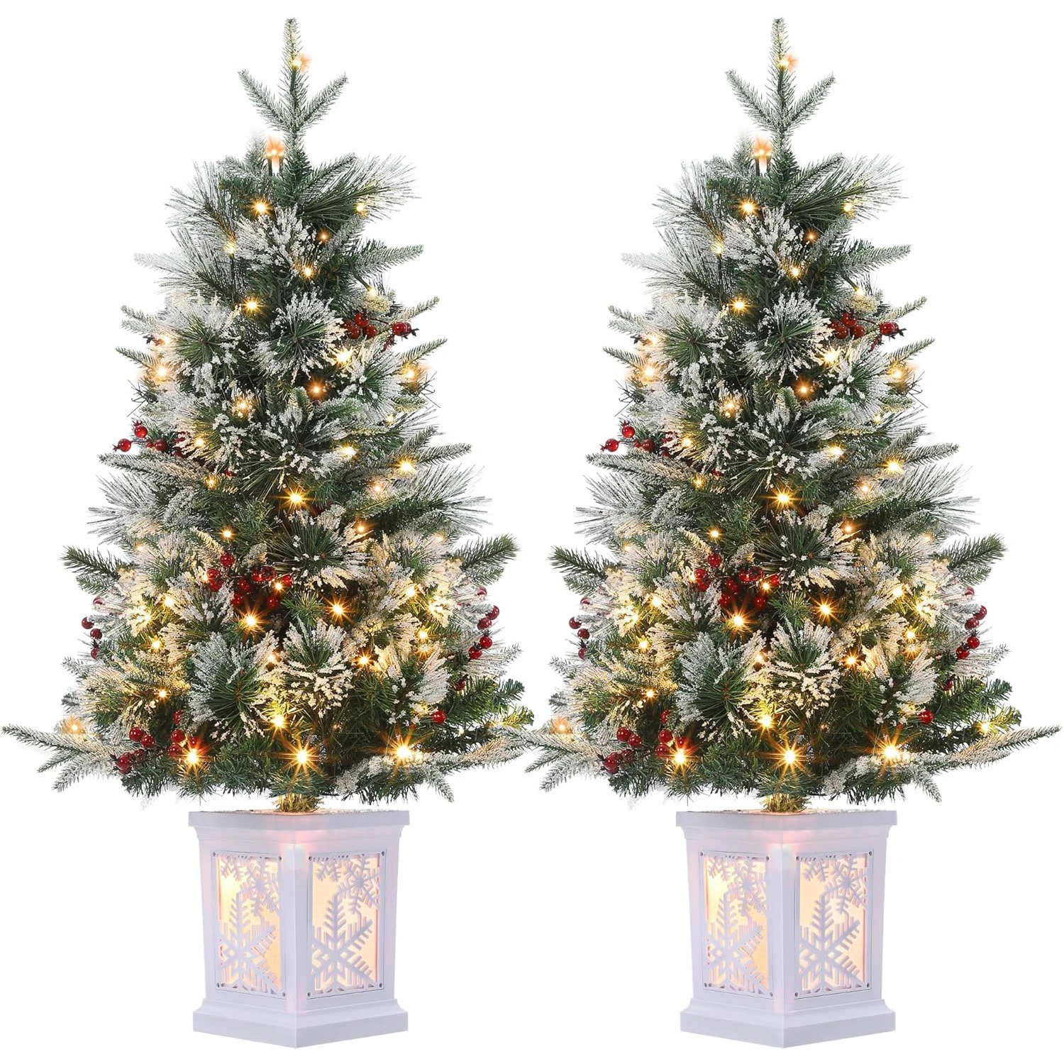 

2 Pcs 3 Ft Pre-Lit Artificial Christmas Tree with LED Lights,Snow Flocked Xmas Trees Decoration for Home,Office,Small Spaces