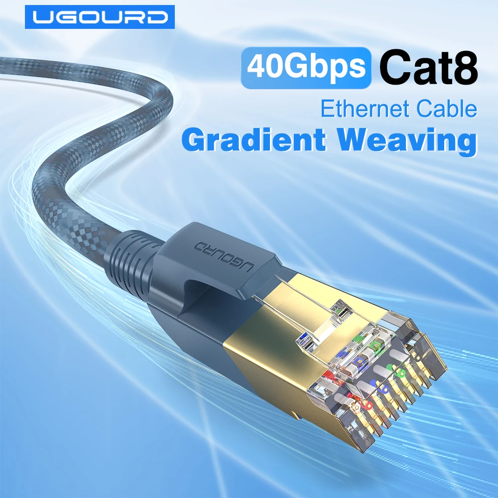 RJ45 CAT8 Ethernet Cable Braided Gradient Color 40Gbps CAT 8 Network Cable Internet Lan Patch Cord for Laptops PS 4 Router Round