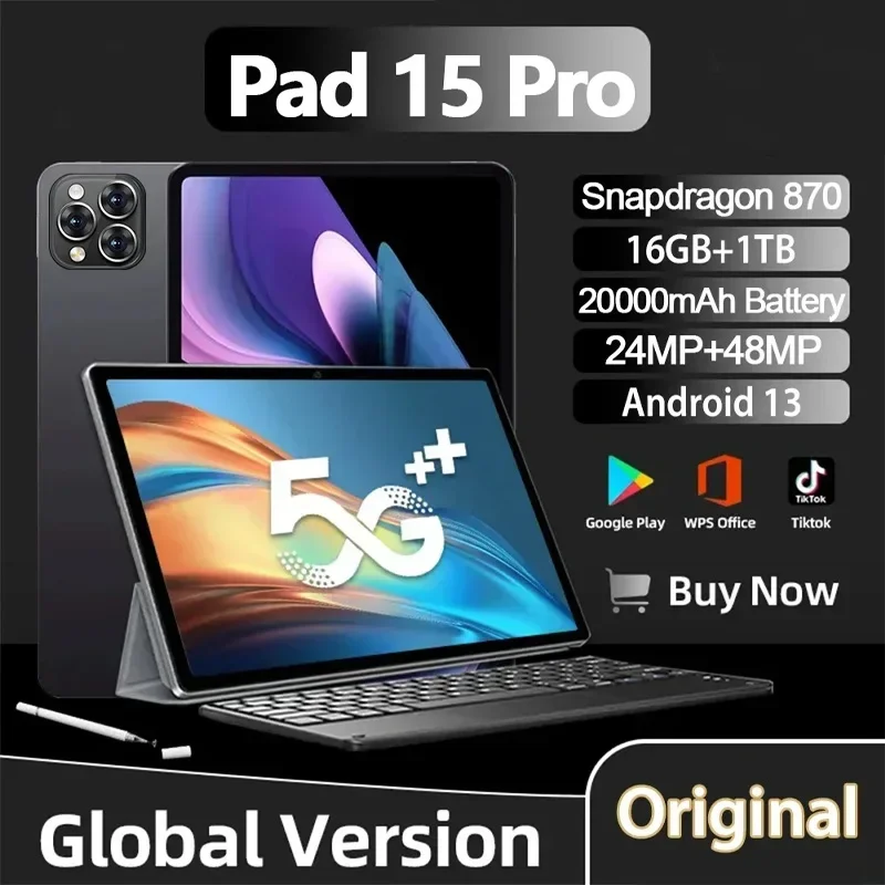 

Global Version Original Pad 15 Pro Tablet Android13 11 Inch 16GB 1TB 5G Dual SIM Phone Call GPS Bluetooth WiFi WPS Tablet PC