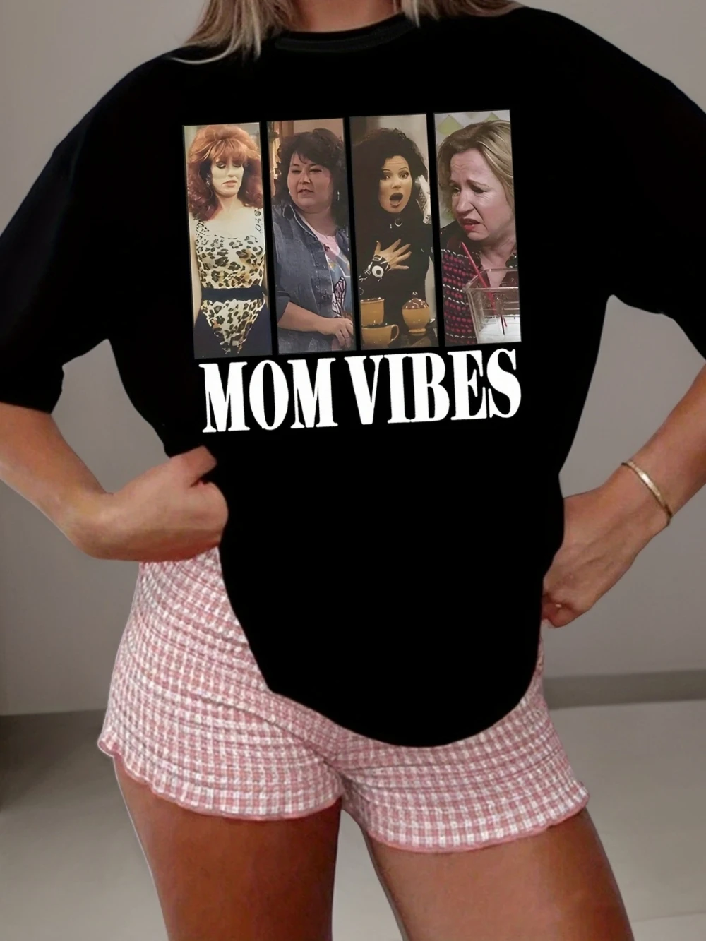 Mom Feels Family Atmosphere Camiseta estampada de moda para mujer para primavera y verano Artículo de moda con diseño clásico de cuello redondo