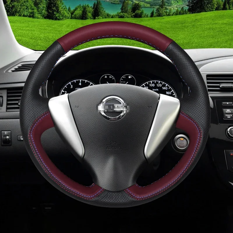 For Nissan Bluebird Livina Tiida Teana Terra Qashqai X-TRAIL Customize Leather Hand Sewn Car Steering Wheel Cover DIY Cover