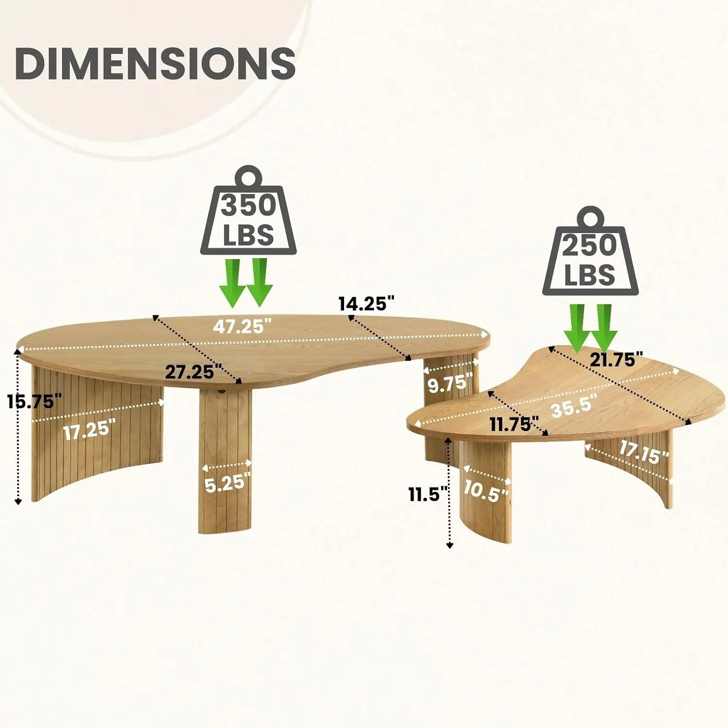 Cloud Shape Nesting Coffee Tables Set of 2, Modern Living Room Furniture, Customized
