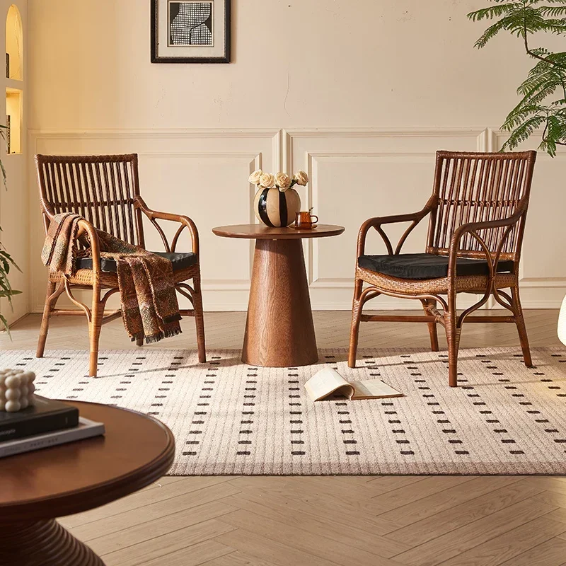 

South East Asia Vintage Rattan Chair Home Backrest Armrest Rattan Dining Medieval Homestay Cafe Restaurant Leisure