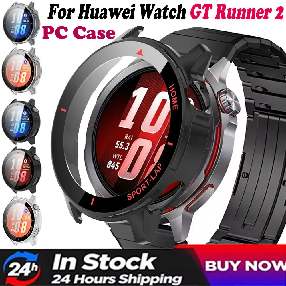 PC Case＋HD Glass for Huawei Watch GT Runner 2 Shell-membrane Integrated Waterproof Protective Shell for Huawei Watch GT Runner 2