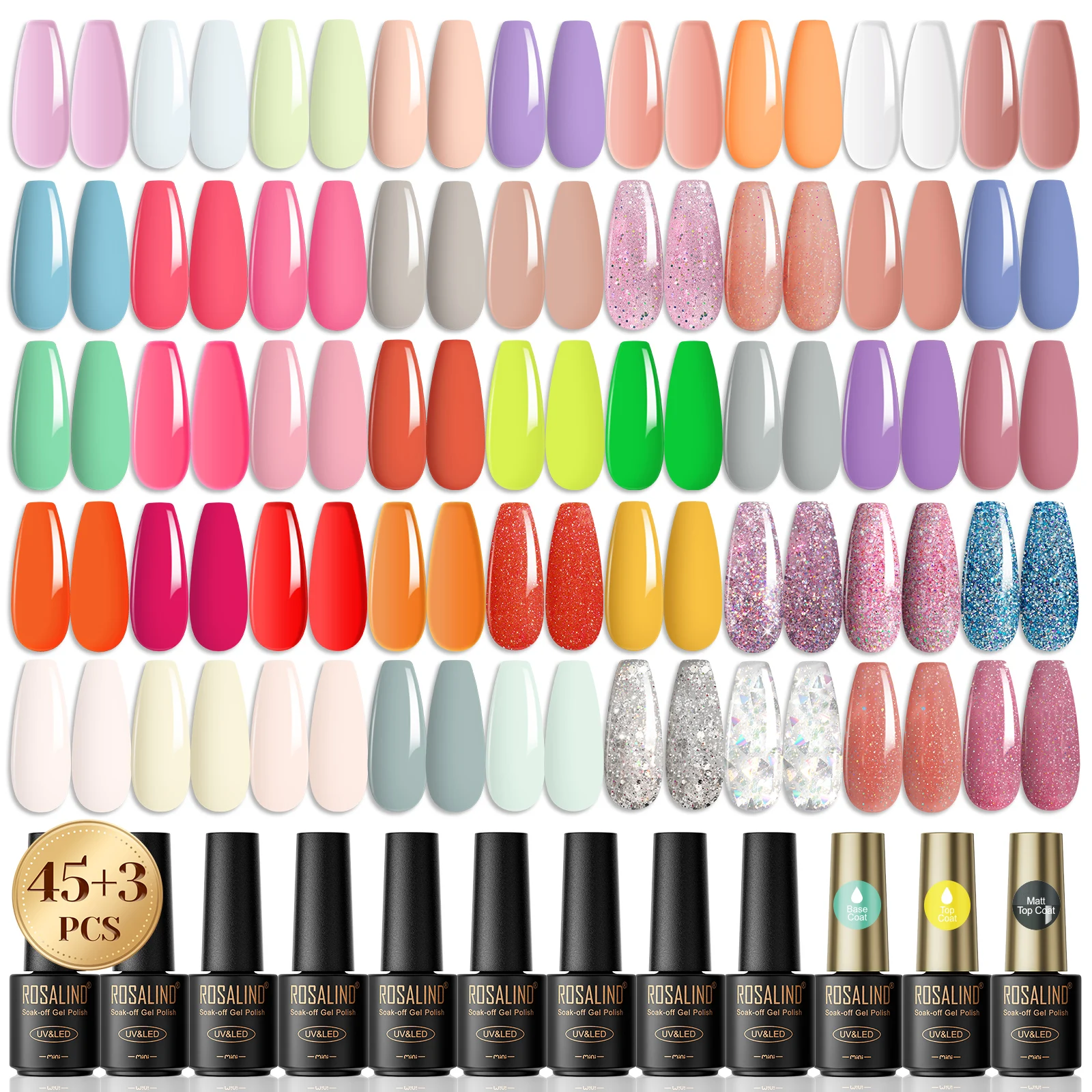 

ROSALIND Gel Varnishes Kit -48pcs Nail Gel Set Soak Off UV Gel Nail Polish Hybrid Semi Permanent for Nail Art Decoration