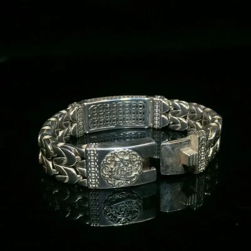 Chinese  Old Tibetan Silver Carving Dragon Statue Bracelet Decoration Fashion Jewelry Gift Collection
