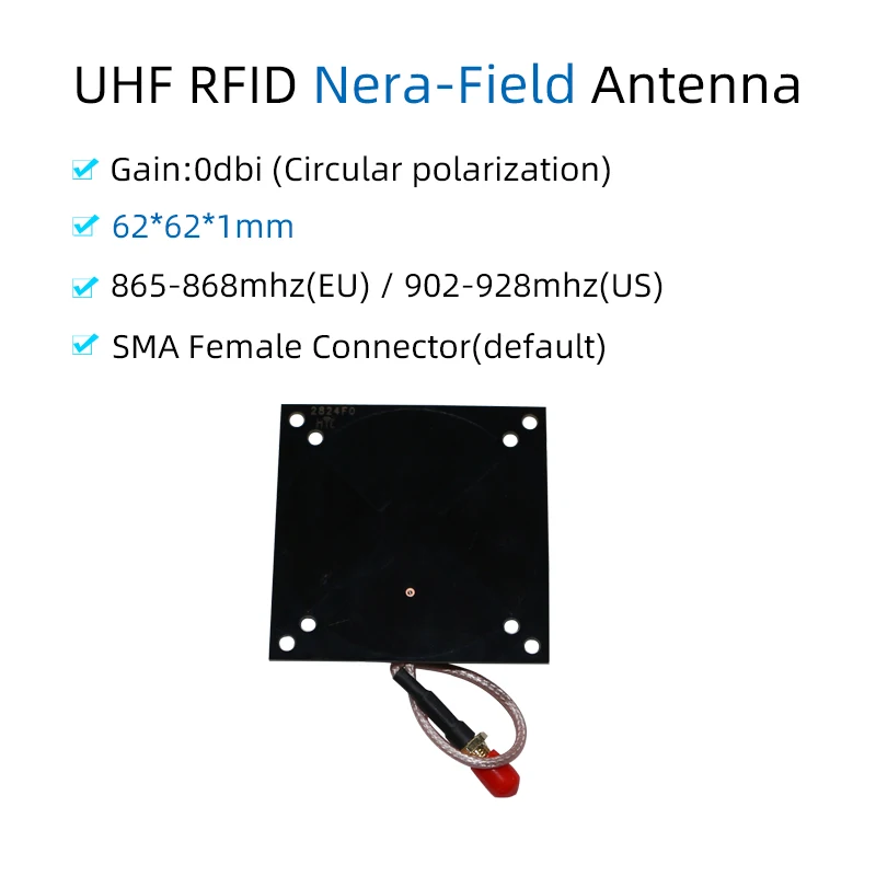 0dbi UHF RFID Near-Field Antenna Circular Polarization 62*62*1mm 865-868MHz/902-928MHz for Smart Retail
