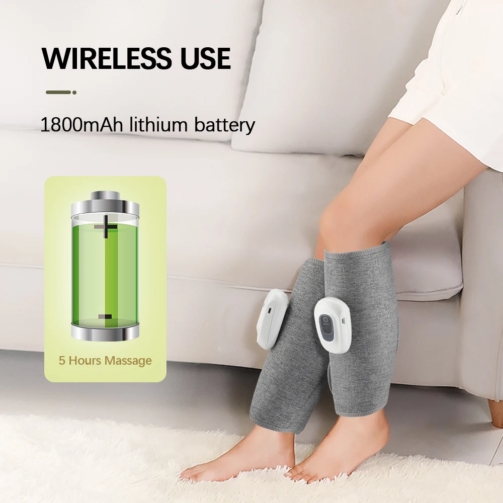 Wireless Rechargeable 360 Air Pressure Calf Arm Massager 3 Modes Air Compression Leg Massager for Muscle Relax Blood Circulation