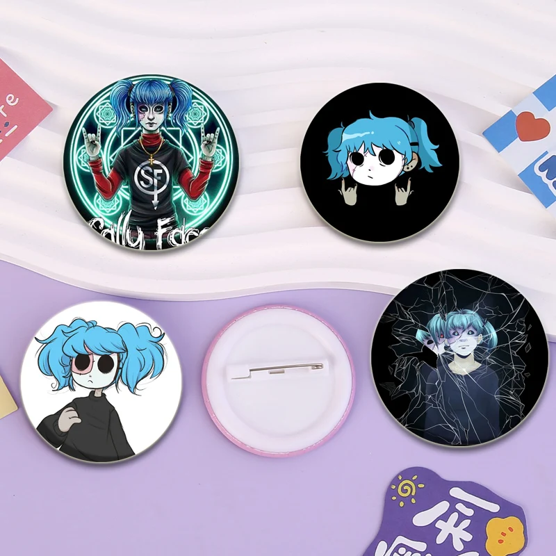 Jewelry Gift Accessory Round Cartoon Display Pins Sally Face HD Print Anime Brooches Horror Suspense Puzzle Game Badge