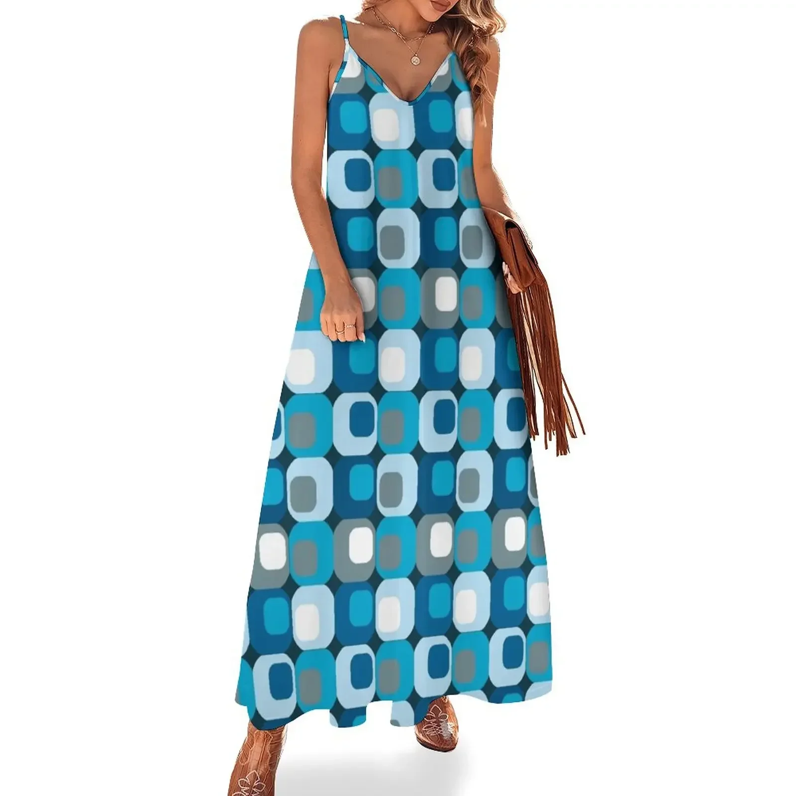 

Retro Mod Blue Abstract Sleeveless Dress Women's clothing summer dress woman 2024 Casual dresses Dress