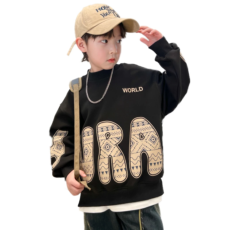 Teenager Fashion Tops for Boys Cotton Sweatshirts Children New Spring Autumn Letter Print Long Sleeve T Shirts 6 8 10 12 14Years