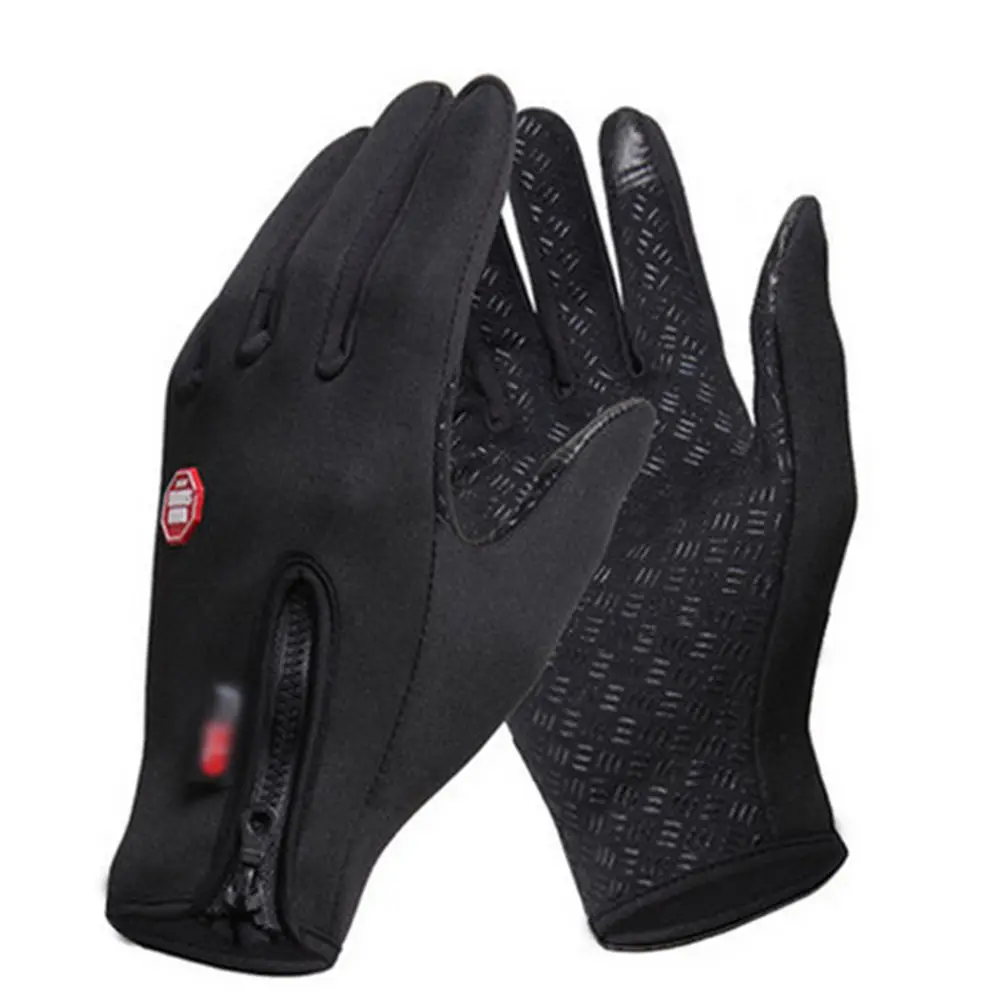 

Winter Black Small Windproof Gloves Warm Fleece Lined Touch Screen Wrist Full Finger Outdoor Running High Elasticity Silicone