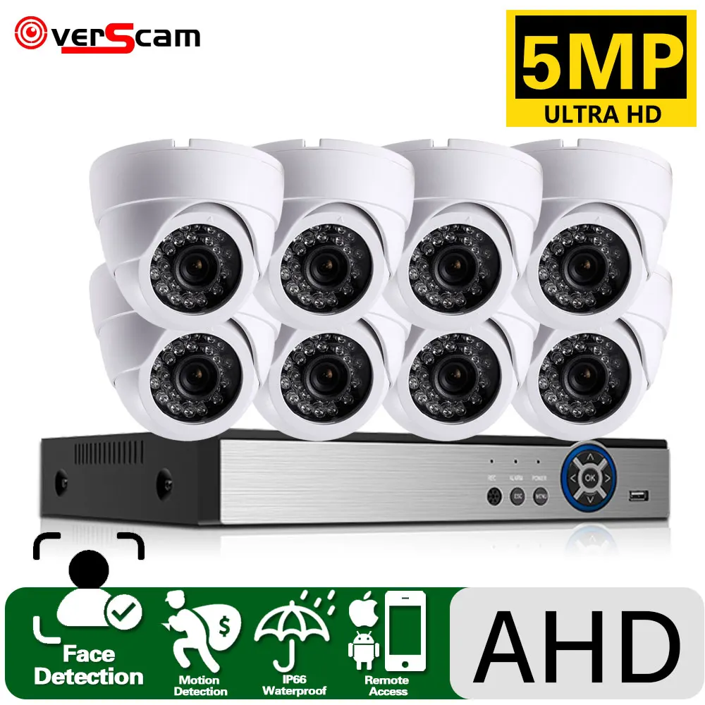 AHD CCTV System 5MP H.265 8CH DVR with 4/8 5MP Outdoor Security Camera DVR Kit Night Vision Dome Video Surveillance Canera Kit