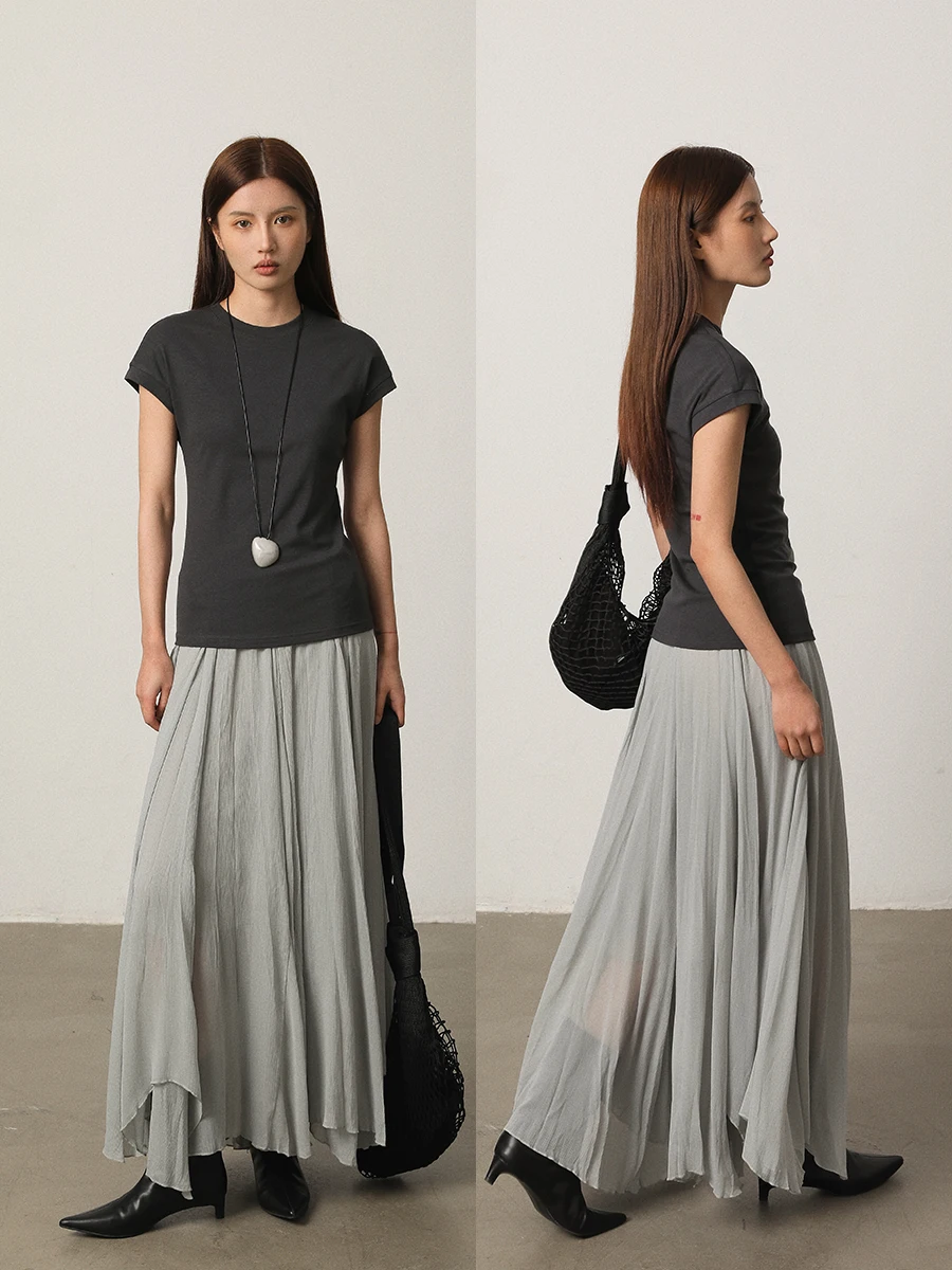 

Vimore Women's Slim Fit round Ne ort Sve T-irt Wool Lyocell Blend Casual Versatile Top Summer ential