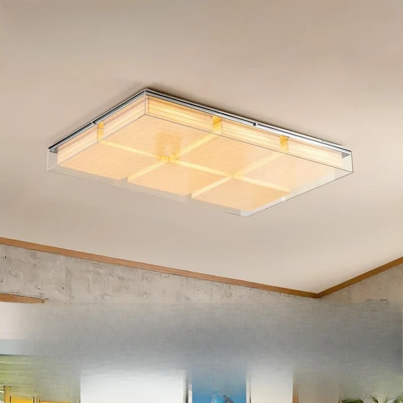 Living room ceiling light 2026 new Japanese-style wabi-sabi Bauhaus rectangular Zhongshan lamp