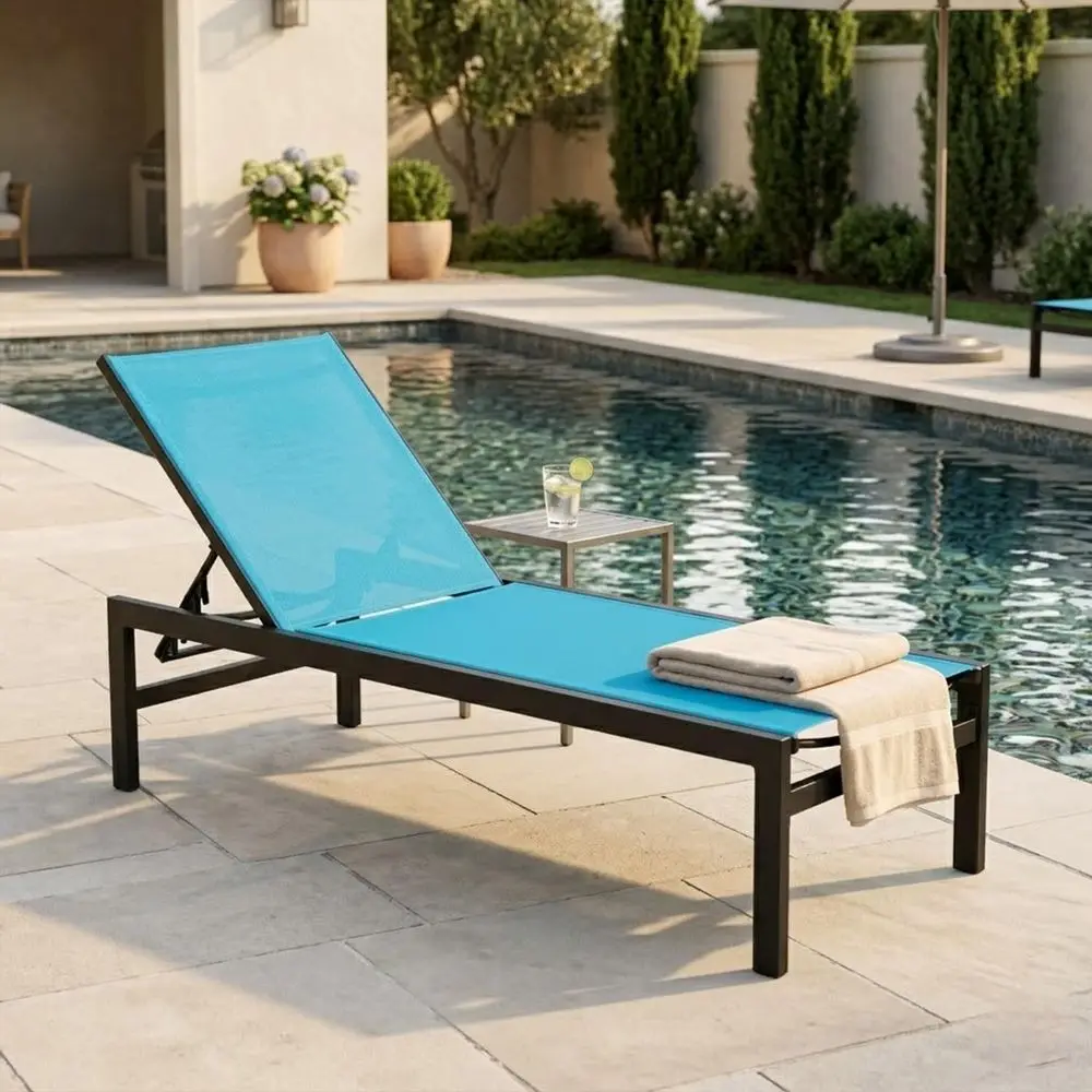Outdoor Chaise Lounge, PowderCoated Aluminum Frame and Textilene Fabric, Adjustable Reclining Patio Lounger for Poolside, Sunba