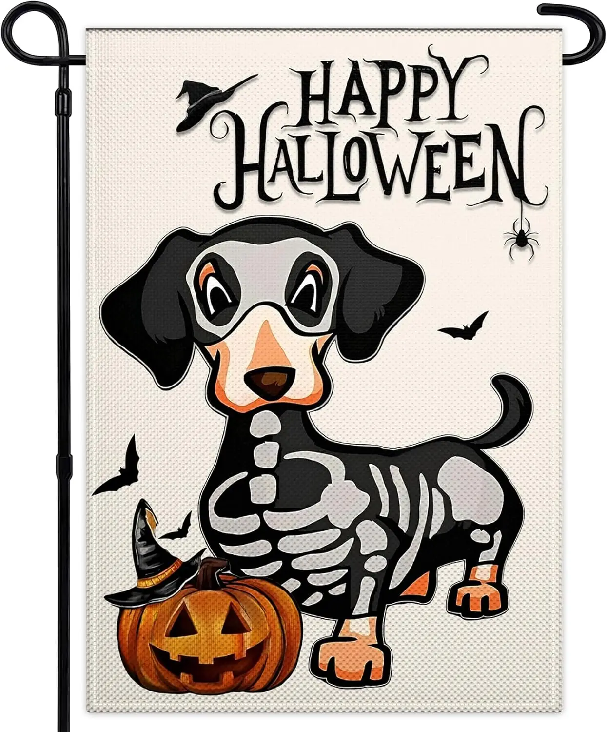 Happy Halloween Garden Flag Ghost Dog 12x18 Inch Double Sided Scary Halloween Pumpkin Garden Flag for Outside 3Ply Fabric Skelet