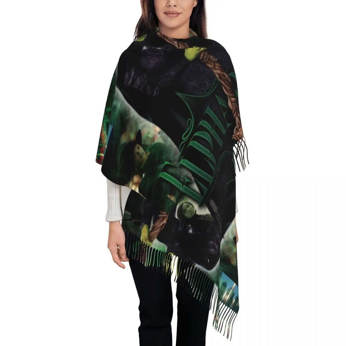 Women's Tassel Scarf Elphaba Wicked For Good Large Winter Fall Shawl and Wrap Defy Gravity Gifts Cashmere Scarf