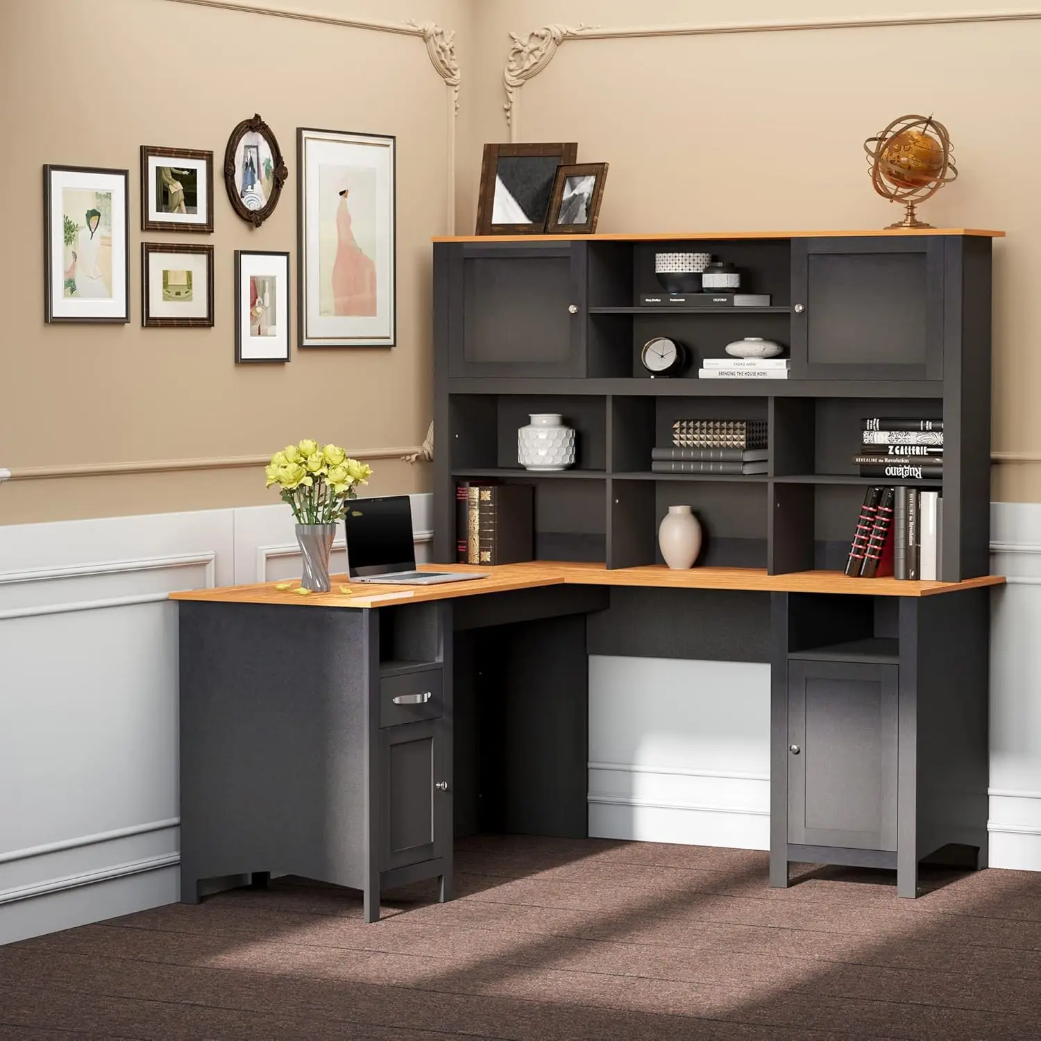 Homcom L Shaped Computer Desk With Hutch, 59