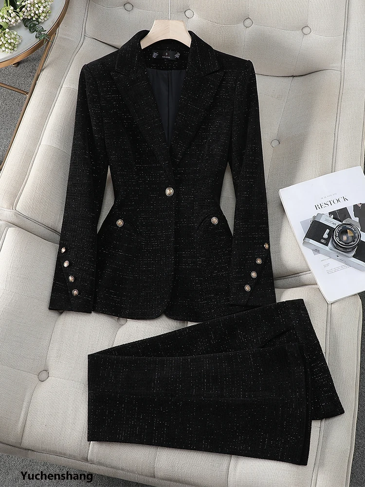 Costume pantalon pour femmes, ensemble 2 pièces pour travail d'affaires, rouge café noir, Blazer formel, veste et pantalon