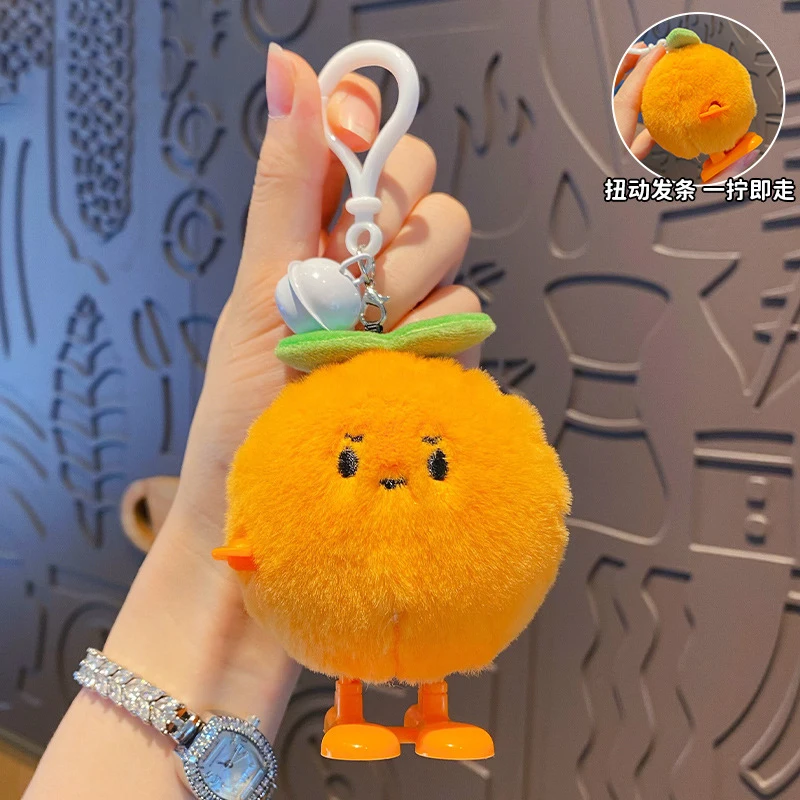 Cute Plush Doll Twist Clockwork Jump Sugar Orange Key Chain Cartoon Pressed Orange Squeak Toy Fruit Keyring Car Bag Pendant Gift