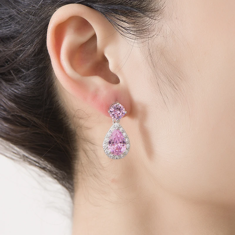 High Quality Geometric Drop Colorful Zircon Clip on Earring for Women Without Piercing Ear Clip for Women Luxury Wedding Jewelry