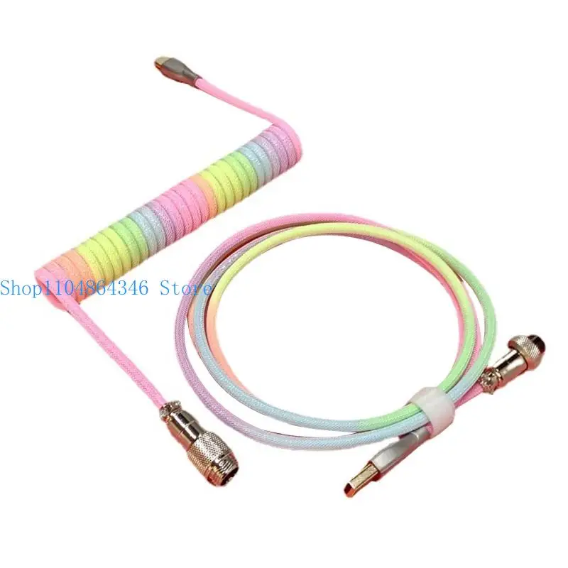 652F USB C Coiled Cable Aviation Plug-in Wire Mechanical Keyboard Connector