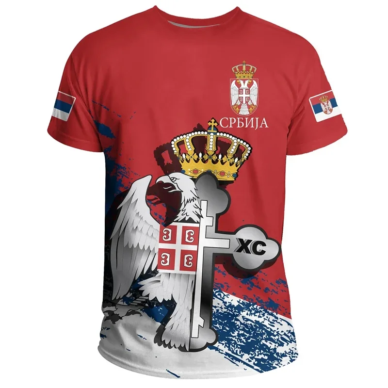 Srbija Serbia Flag Graphic T Shirts Men Yugoslavia Football Jersey Србија Serbian Eagle Emblem T-shirt Streetwear Mens Clothing